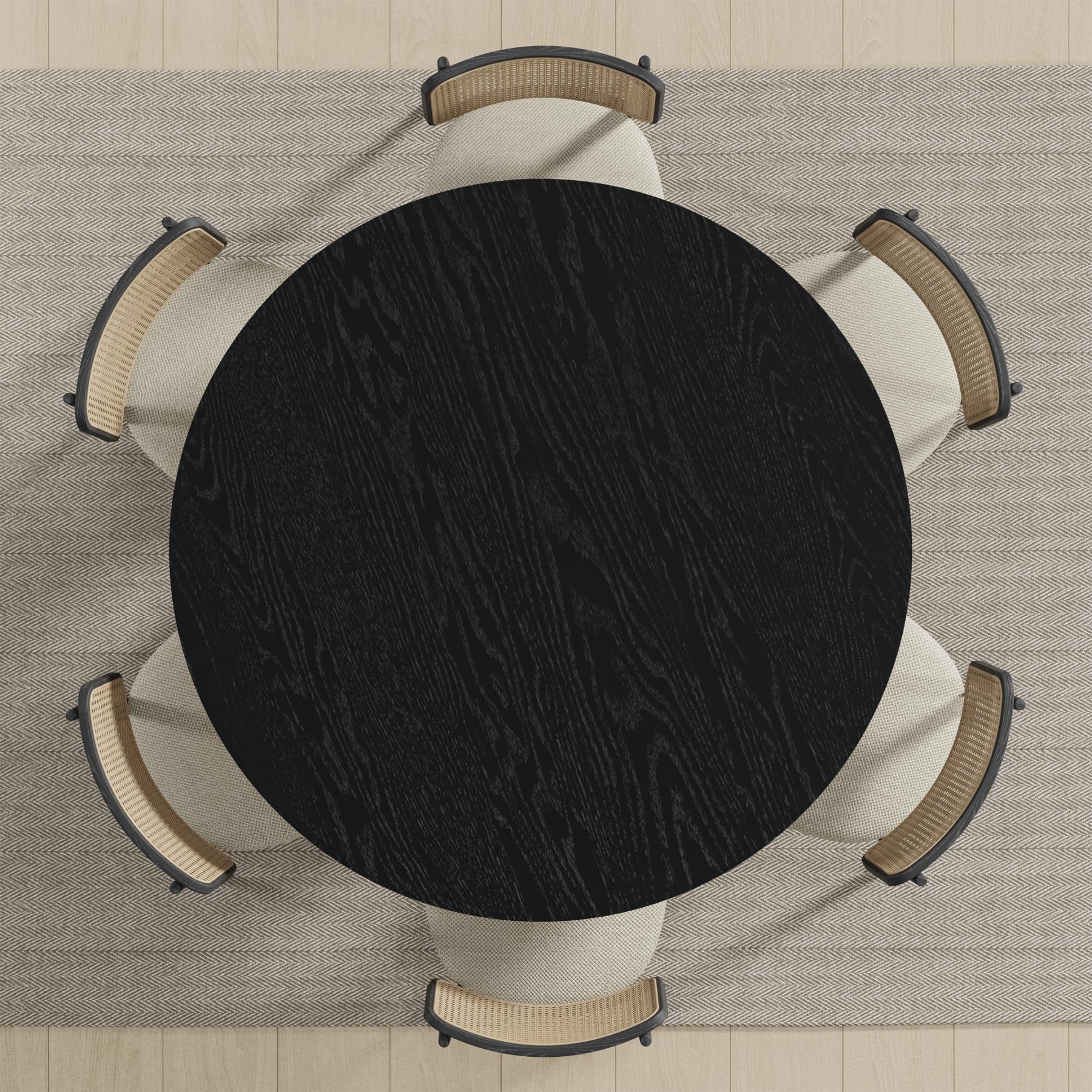 51" Black Solid Wood Round Top Dining Table