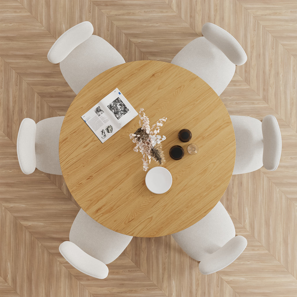 52" Natural Solid Wood and Rattan Cross Leg Base Round Top Dining Table