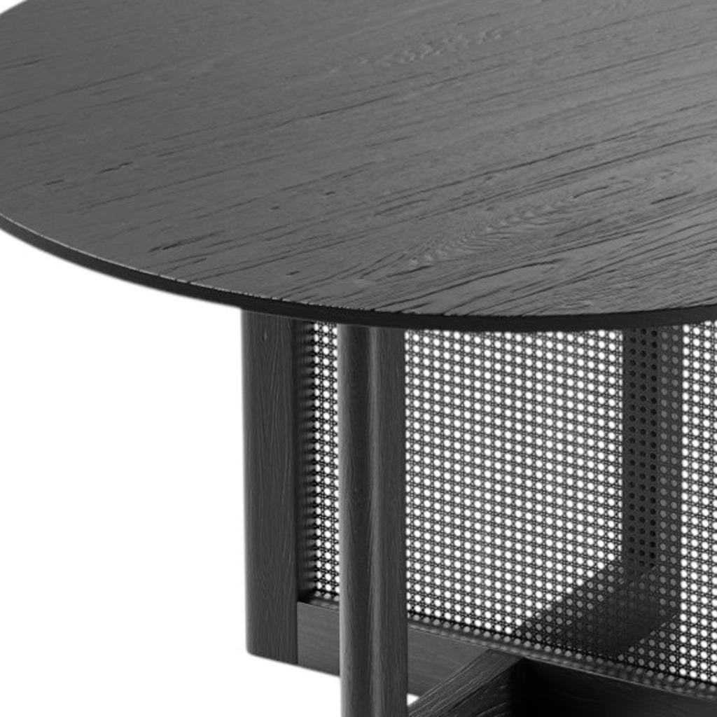 52" Black Solid Wood and Rattan Cross Leg Base Round Top Dining Table