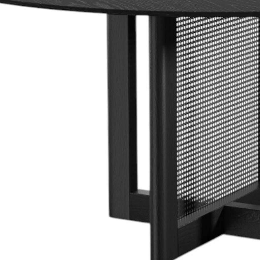 60" Black Solid Wood and Rattan Cross Leg Base Round Top Dining Table
