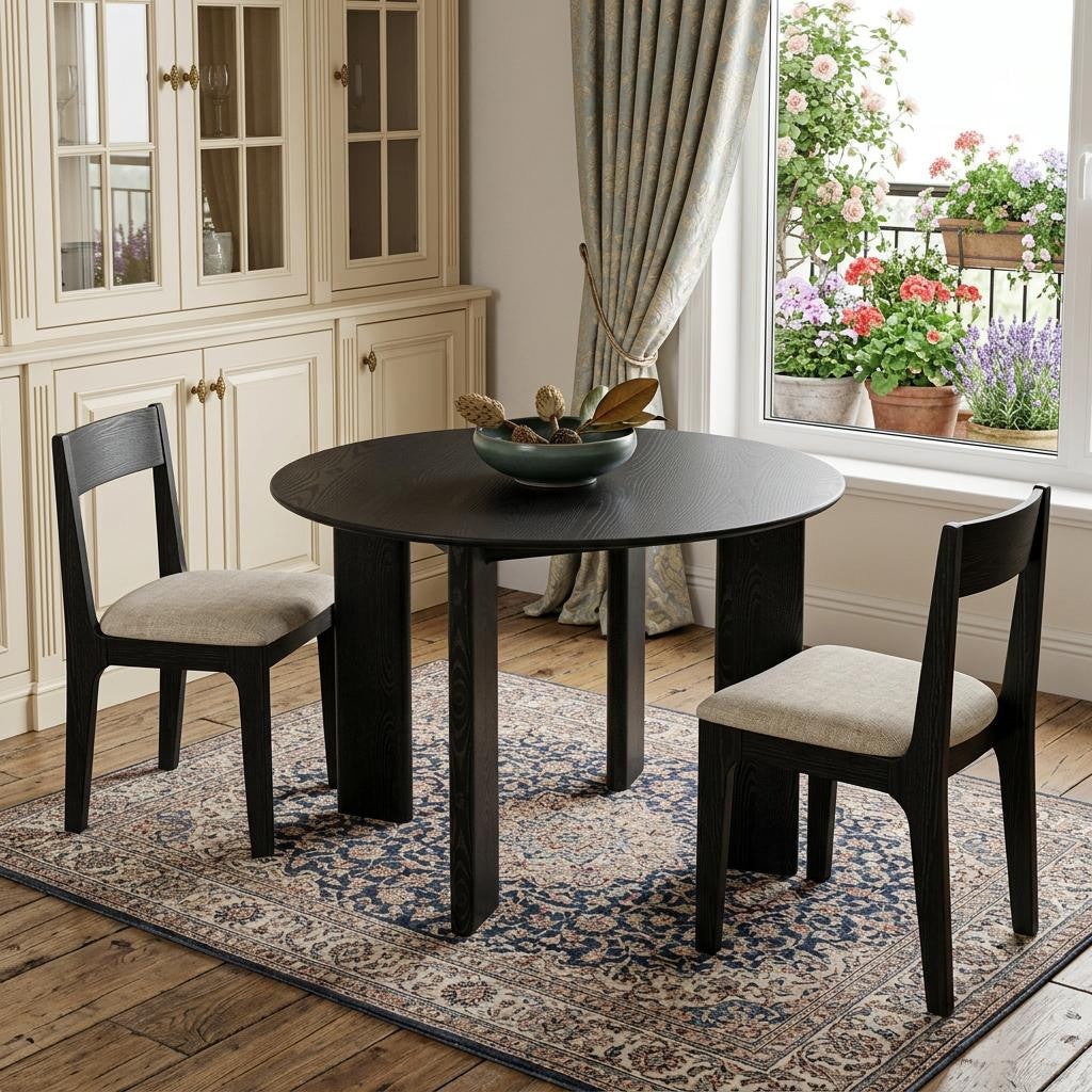 42" Black Solid Wood Round Top Dining Table