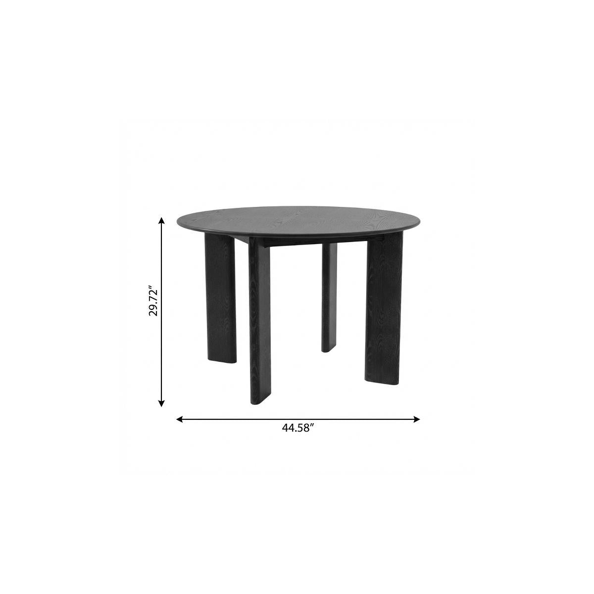 45" Black Solid Wood Round Top Dining Table