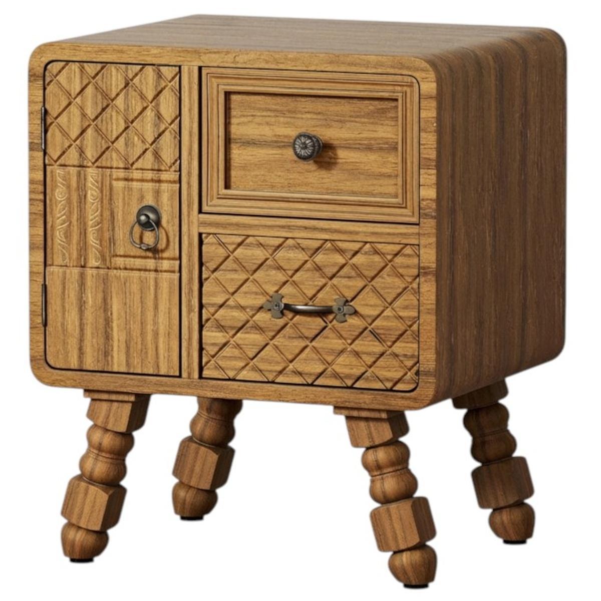 19" Sepia Solid Wood Accent Cabinet With Single Door And Two Drawers