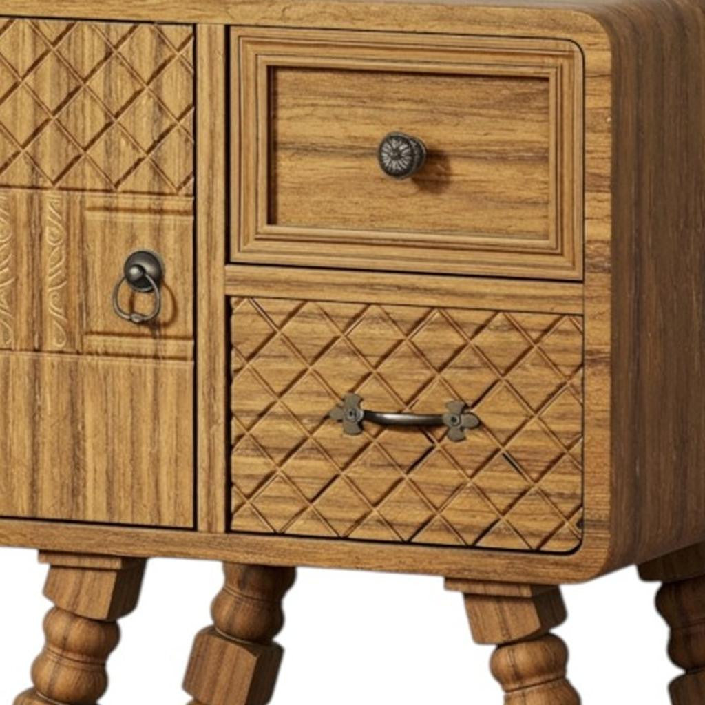 19" Sepia Solid Wood Accent Cabinet With Single Door And Two Drawers