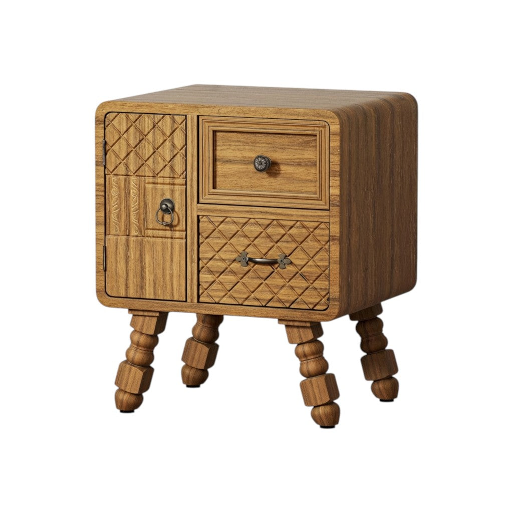 19" Sepia Solid Wood Accent Cabinet With Single Door And Two Drawers