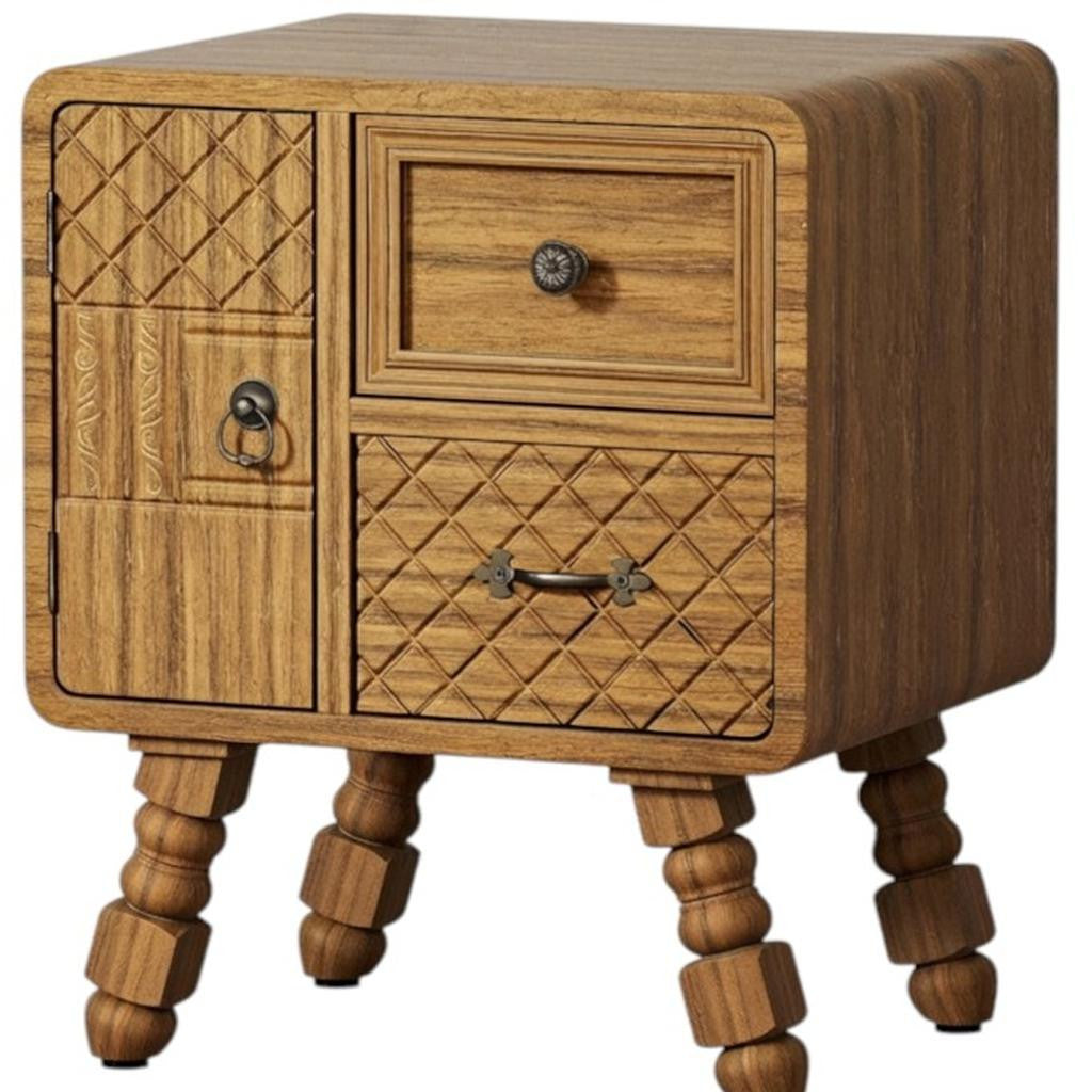 19" Sepia Solid Wood Accent Cabinet With Single Door And Two Drawers