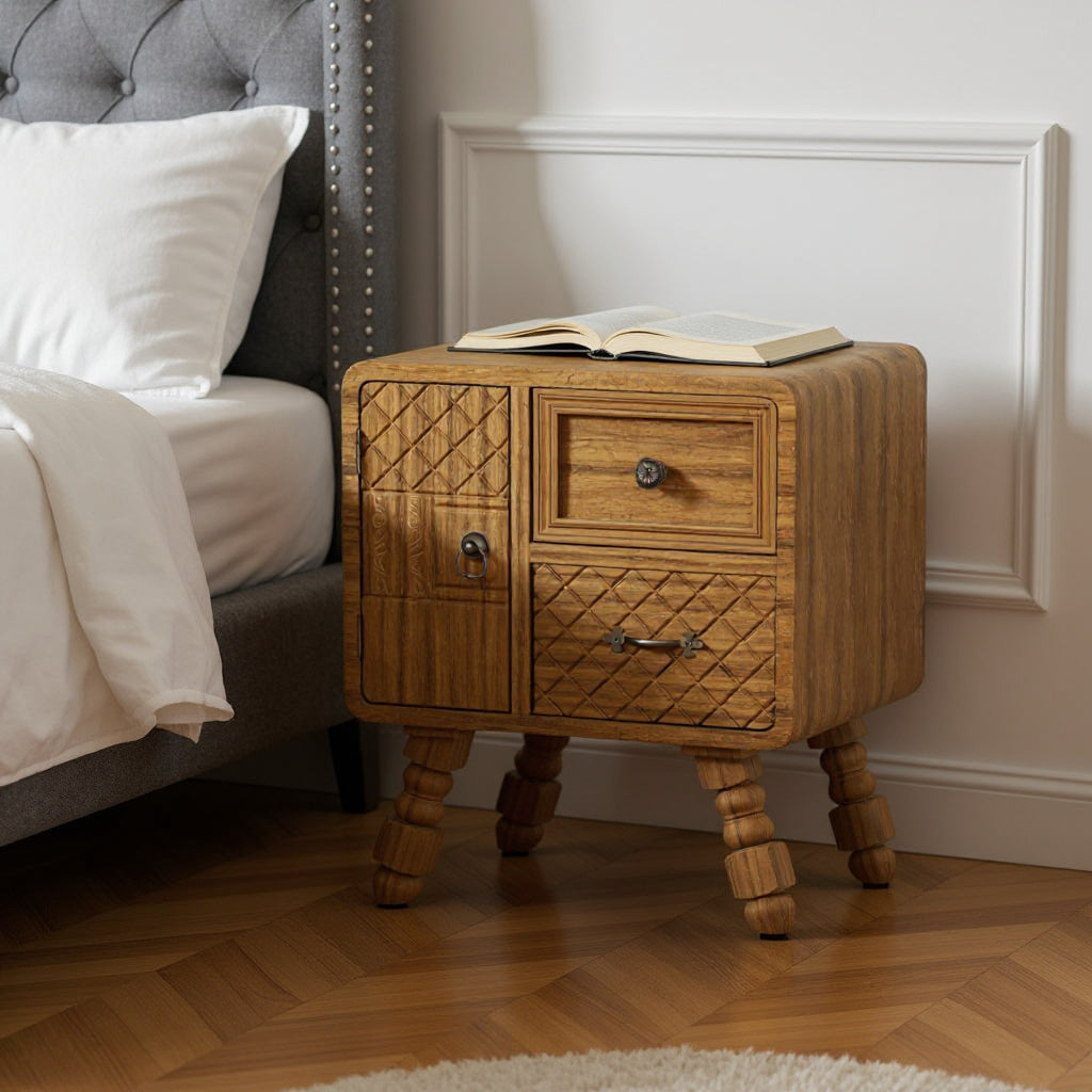 19" Sepia Solid Wood Accent Cabinet With Single Door And Two Drawers