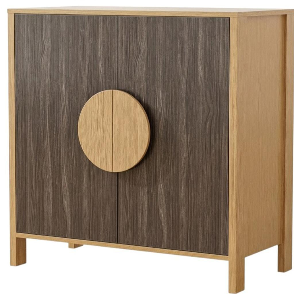 Set Of Two Sepia Solid Wood Console Accent Cabinet With Two Doors