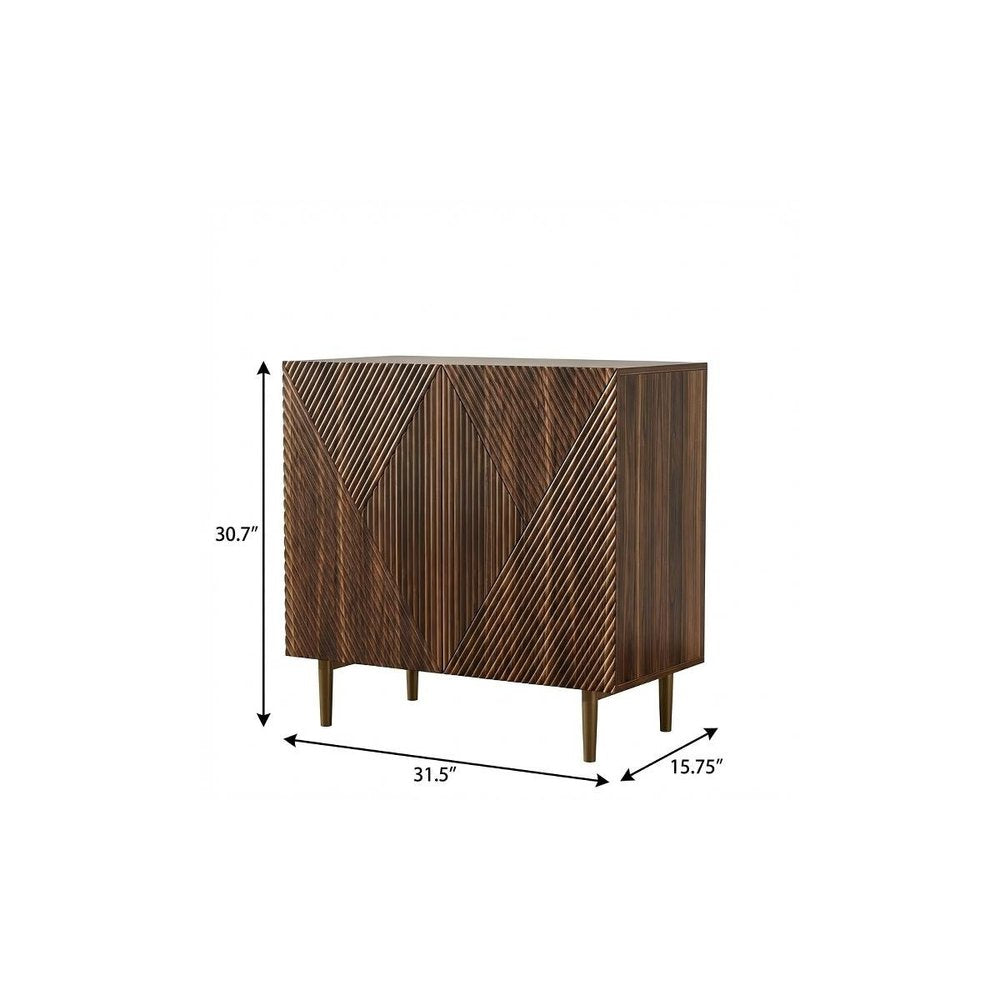 32" Brown Wood Carved Geometric Sideboard With Two Doors