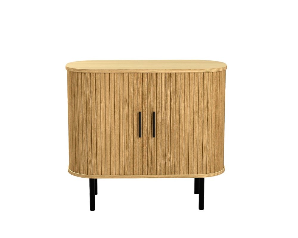 35" Natural Wood Ribbed Texture Sideboard With Two Sliding Doors