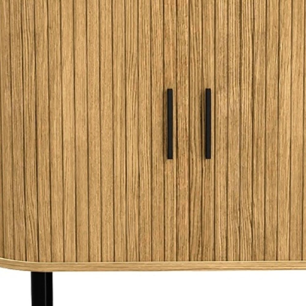 35" Natural Wood Ribbed Texture Sideboard With Two Sliding Doors
