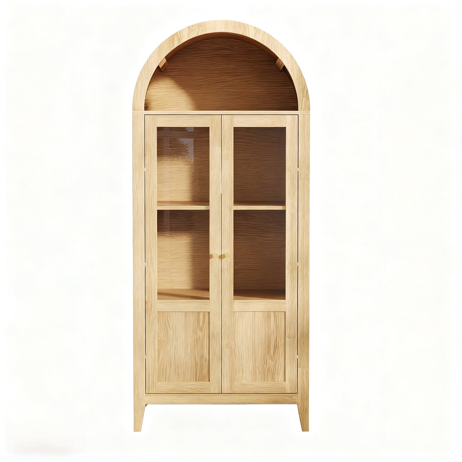 71" Natural Arched Accent Cabinet With Two Glass Panel Doors