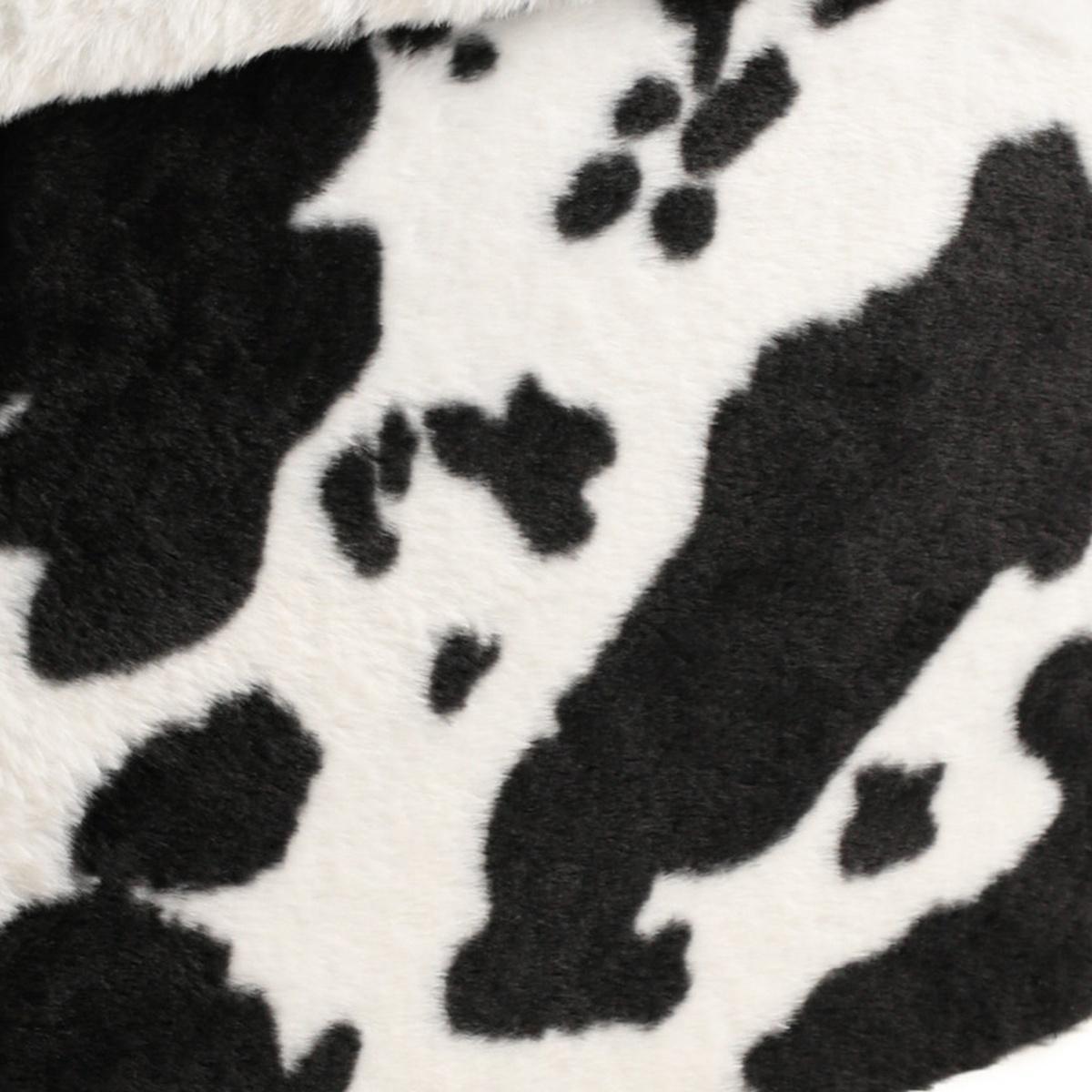 15" Black And White Faux Fur Cow Print Ottoman