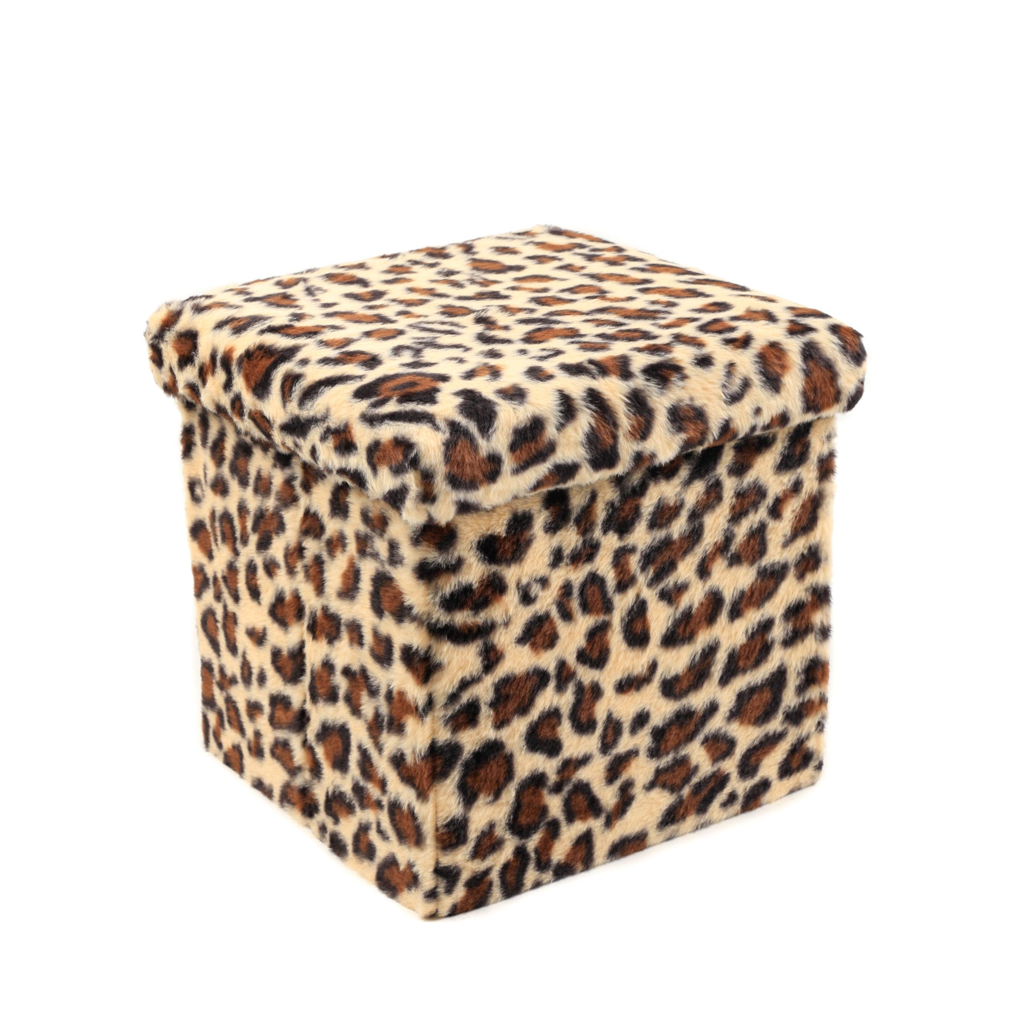 12" Black And Tan Faux Fur Leopard Ottoman
