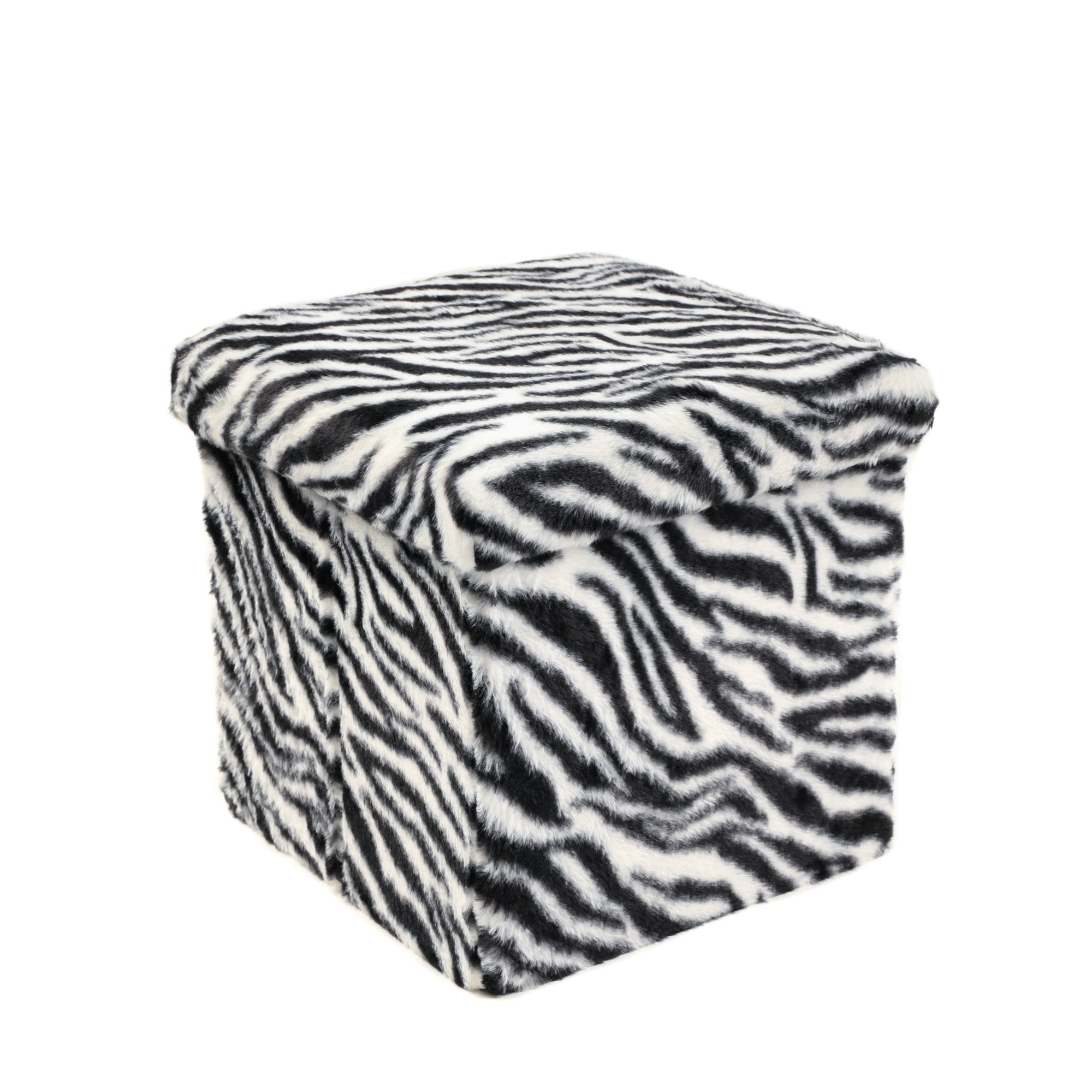 12" Black And White Faux Fur Zebra Ottoman