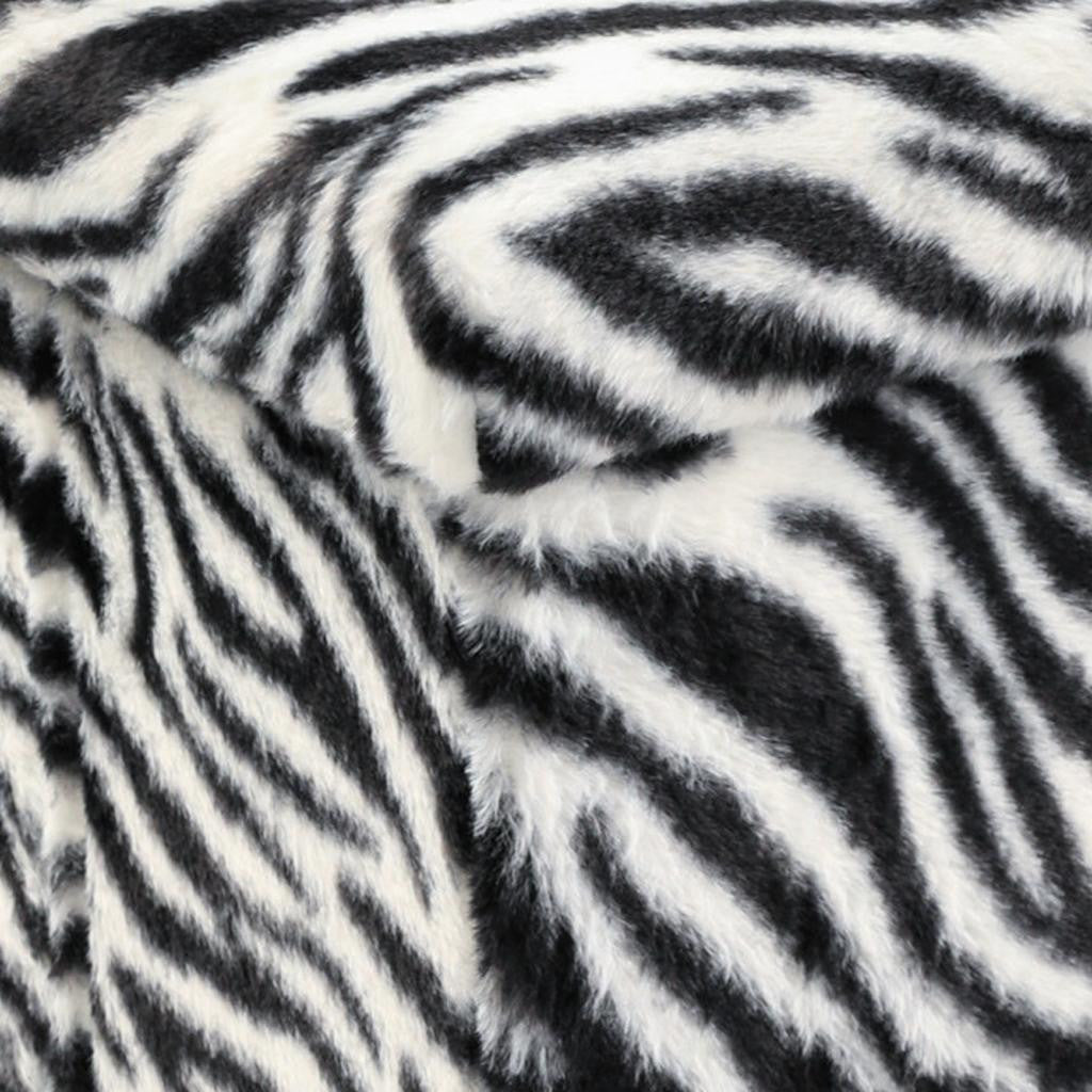 12" Black And White Faux Fur Zebra Ottoman