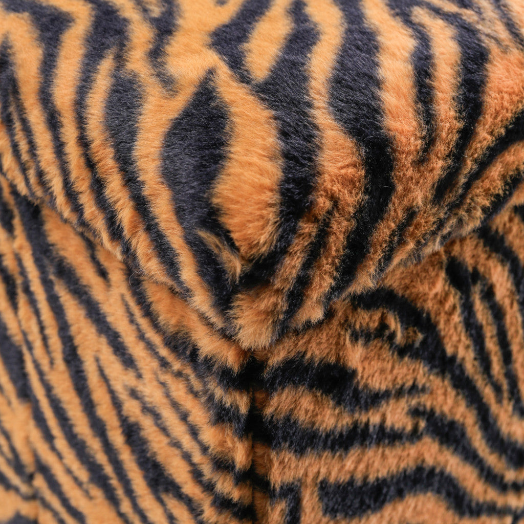 12" Black And Tan Faux Fur Tiger Ottoman