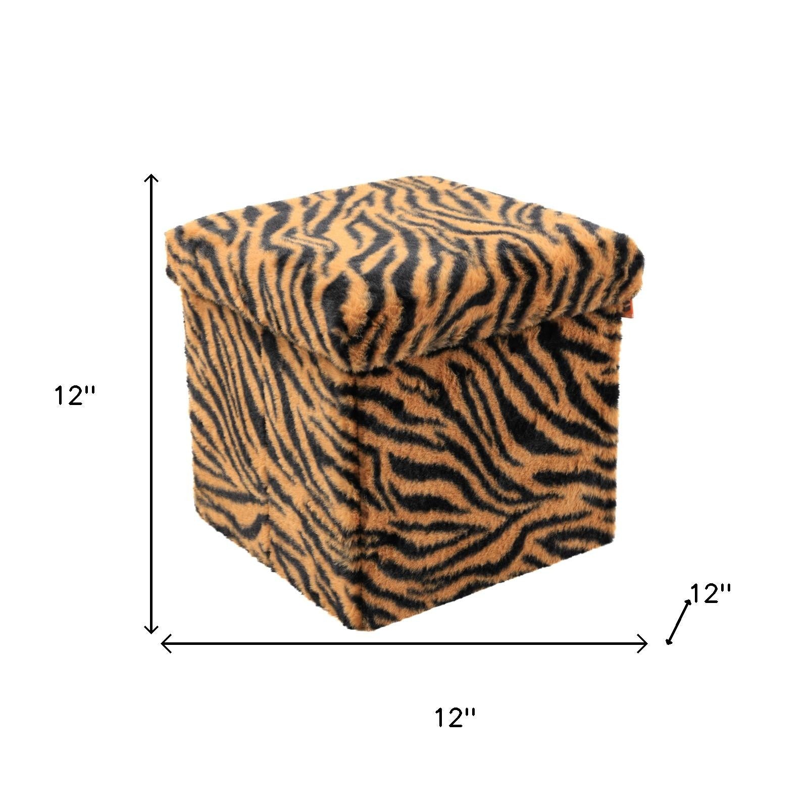 12" Black And Tan Faux Fur Tiger Ottoman