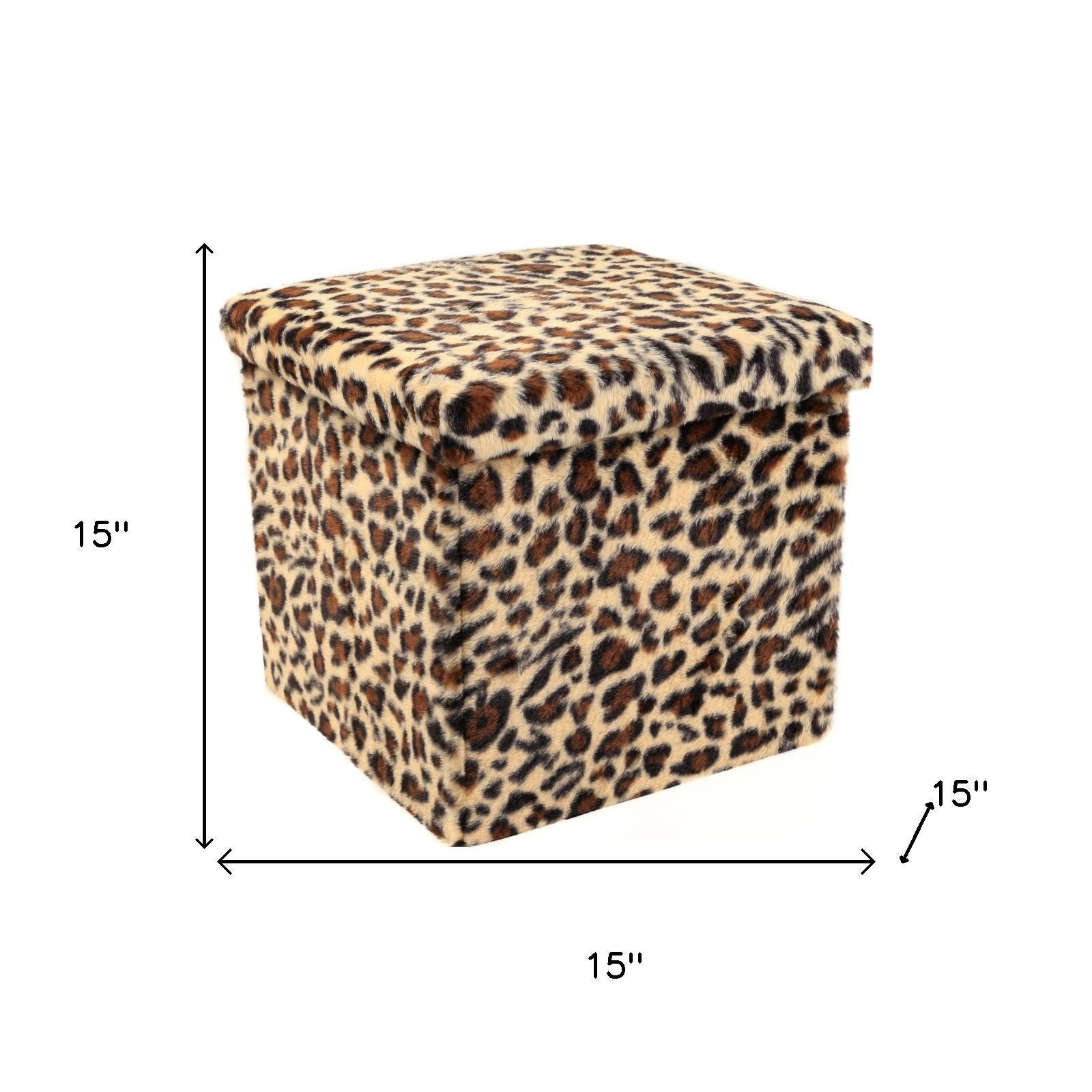 15" Tan And Black Faux Fur Leopard Ottoman