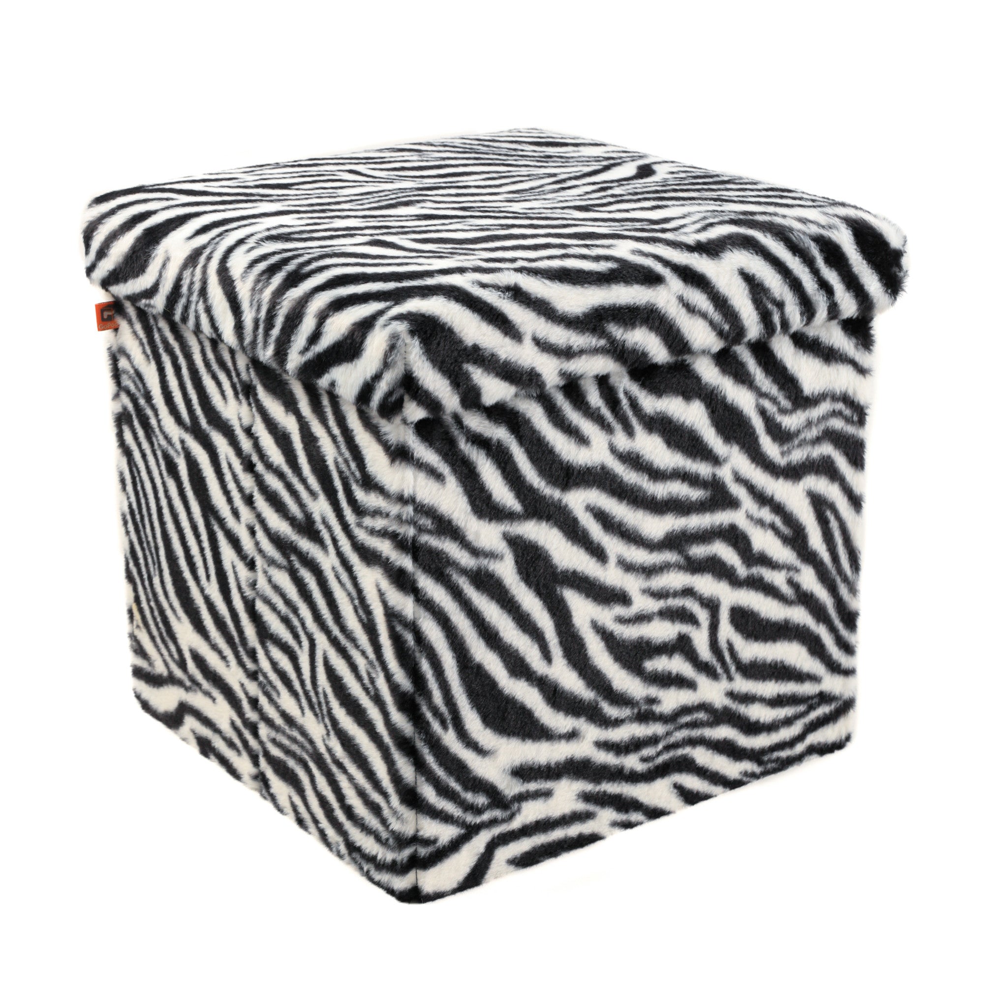 15" Black And White Faux Fur Zebra Ottoman