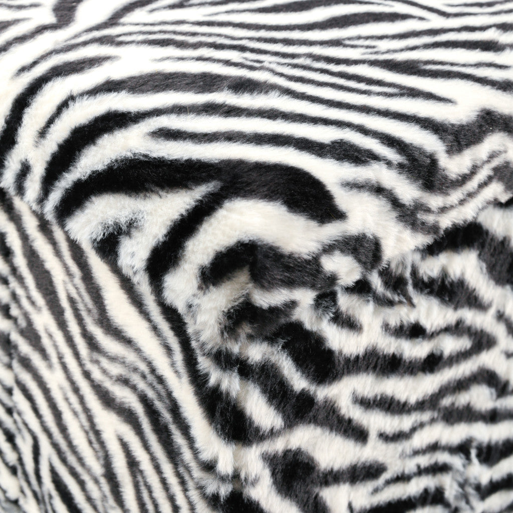 15" Black And White Faux Fur Zebra Ottoman