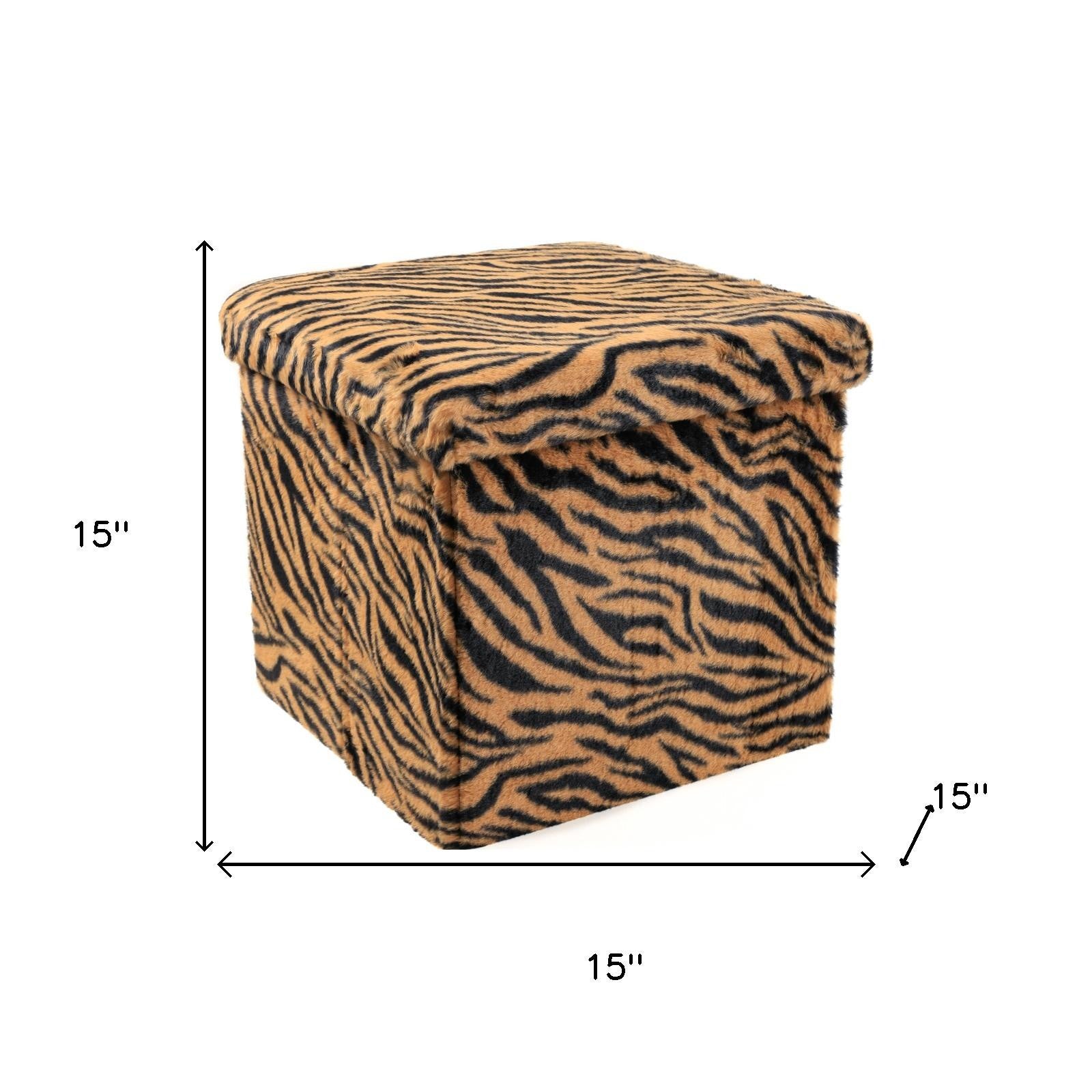 15" Tan And Black Faux Fur Tiger Ottoman