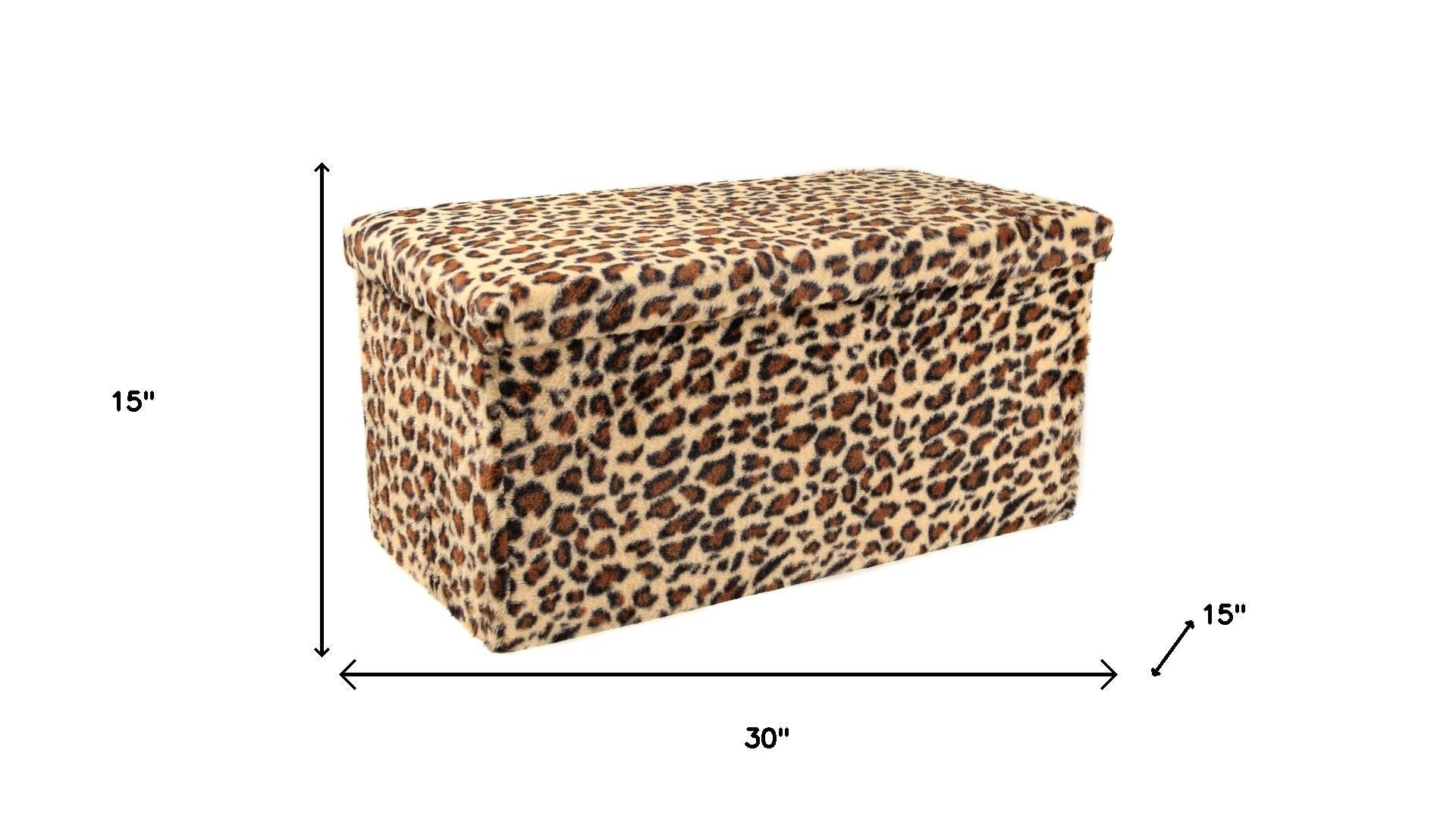 30" Tan And Black Faux Fur Leopard Ottoman