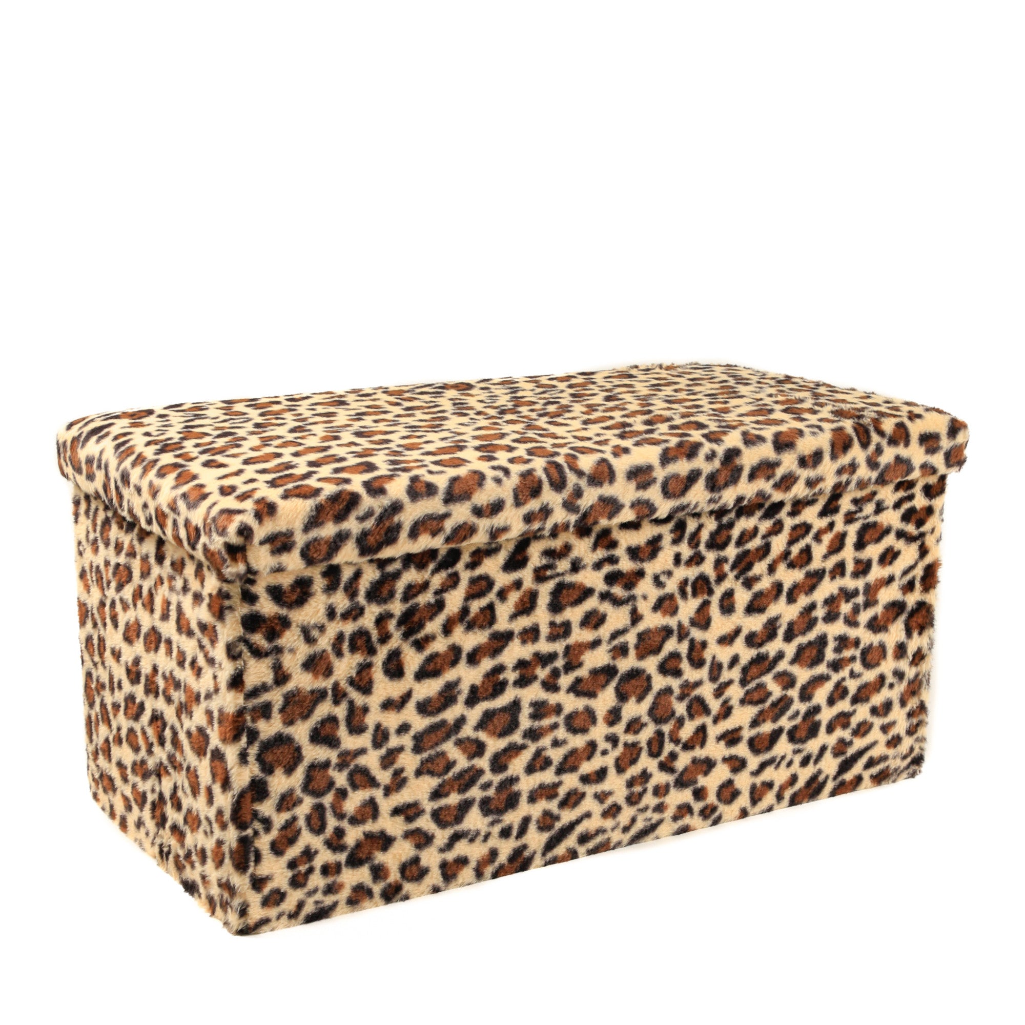30" Tan And Black Faux Fur Leopard Ottoman