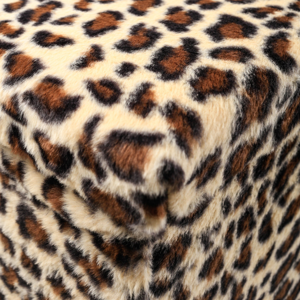 30" Tan And Black Faux Fur Leopard Ottoman