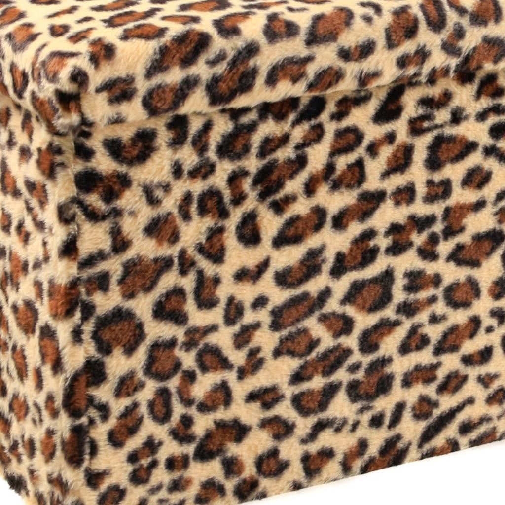 30" Tan And Black Faux Fur Leopard Ottoman
