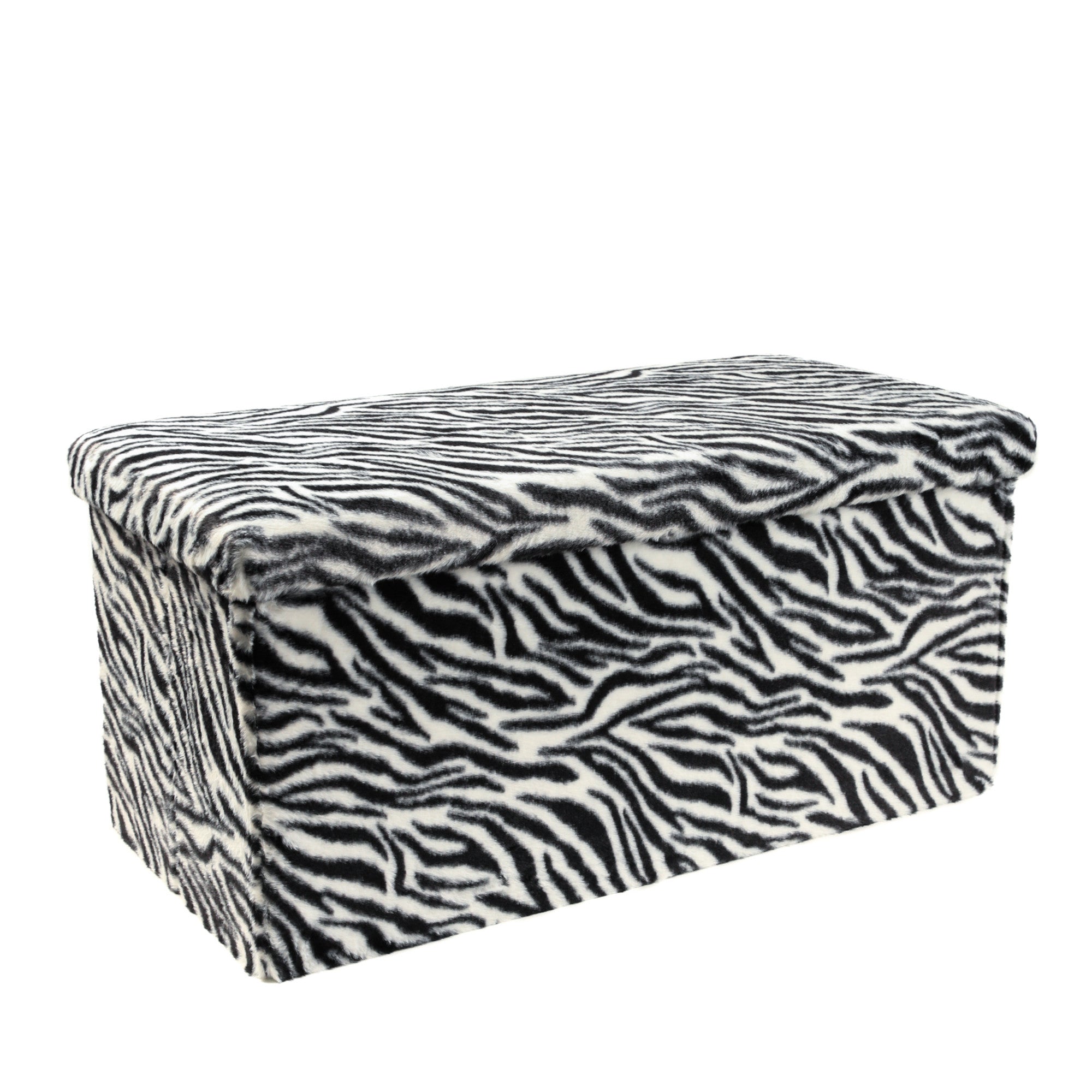 30" Black And White Faux Fur Zebra Ottoman