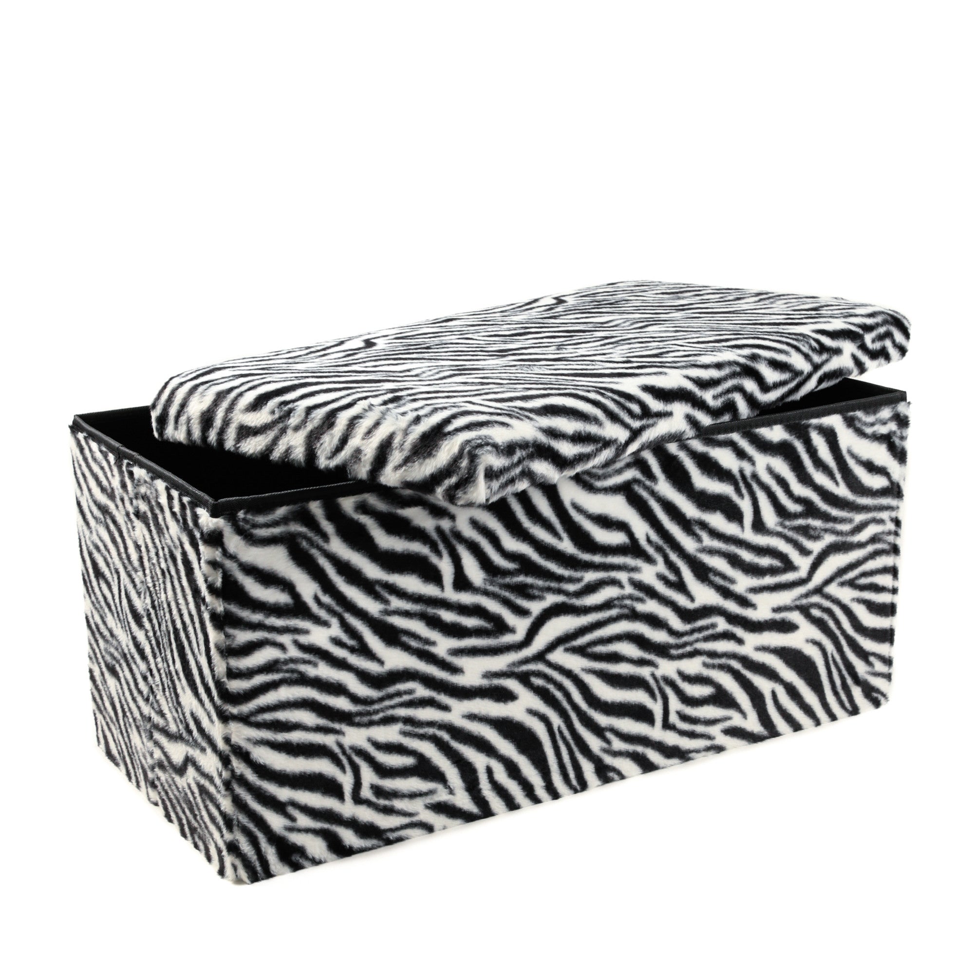 30" Black And White Faux Fur Zebra Ottoman