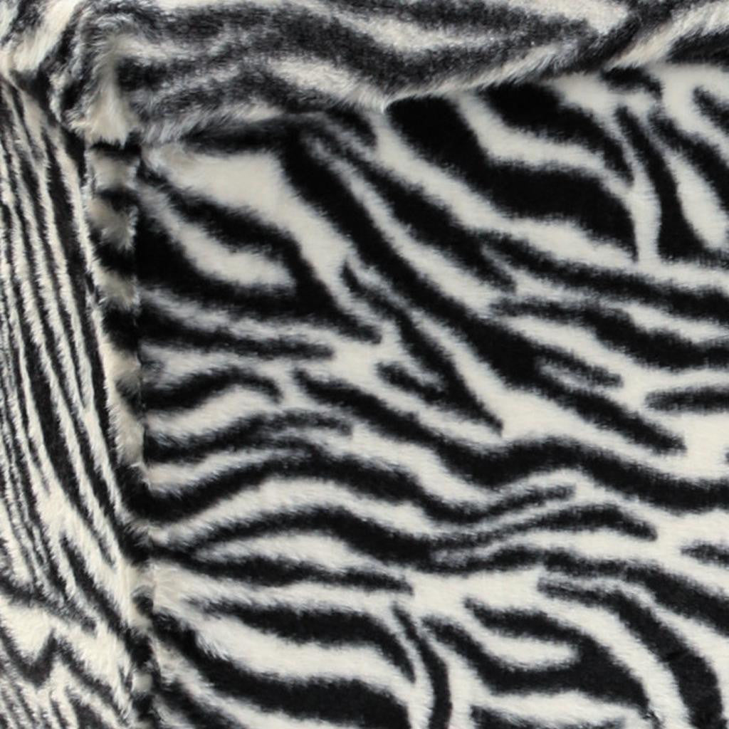 30" Black And White Faux Fur Zebra Ottoman