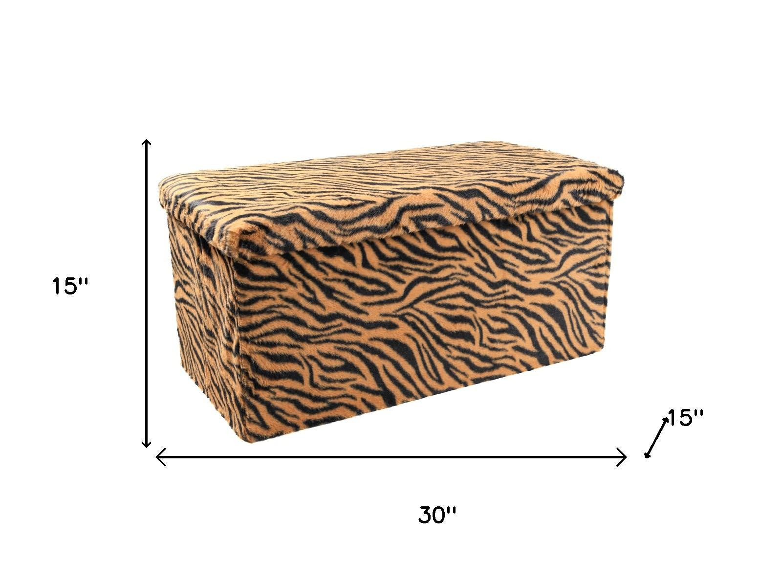 30" Black And Tan Faux Fur Tiger Ottoman