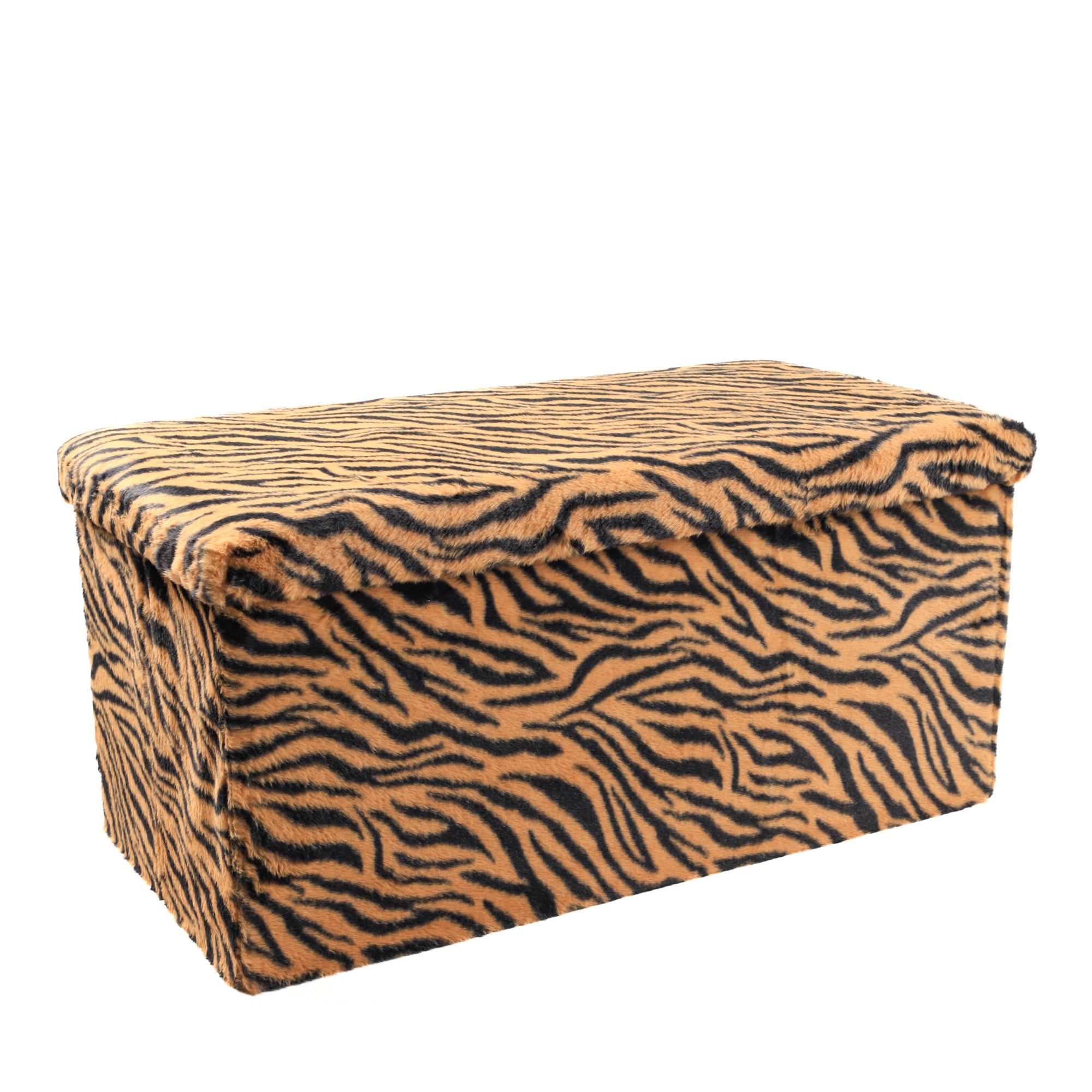 30" Black And Tan Faux Fur Tiger Ottoman