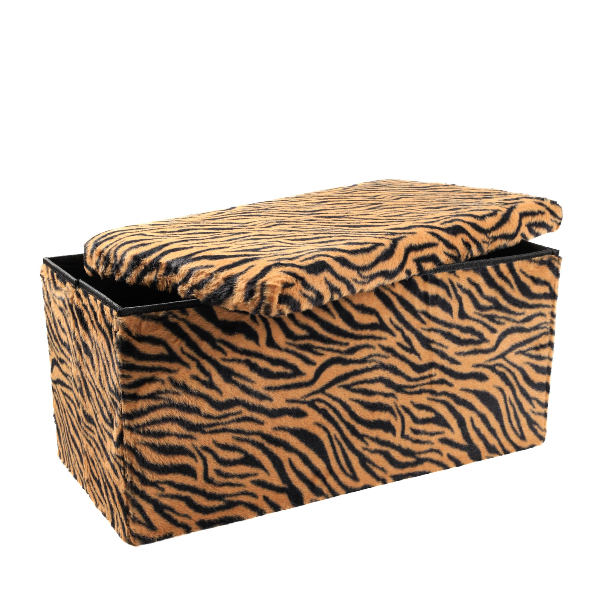 30" Black And Tan Faux Fur Tiger Ottoman
