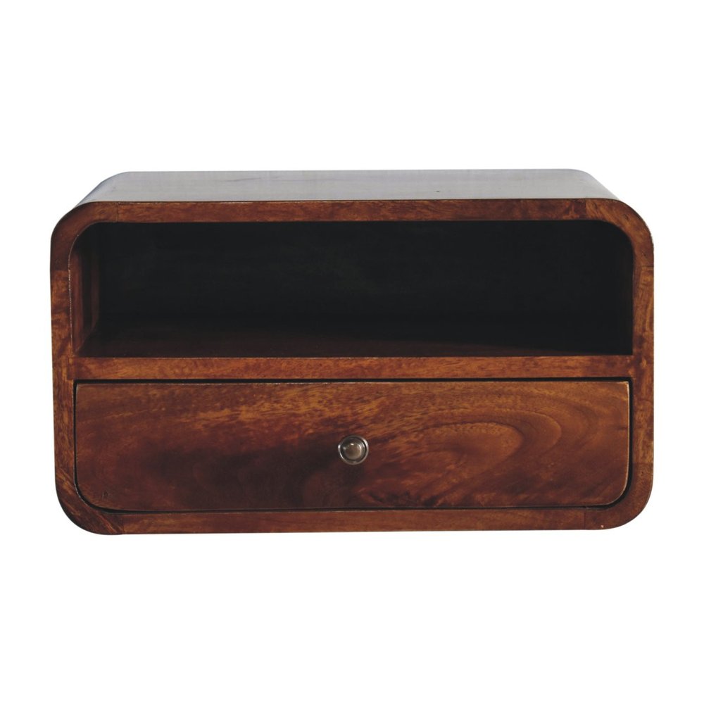 18" Brown Solid Wood One Drawer Floating Nightstand