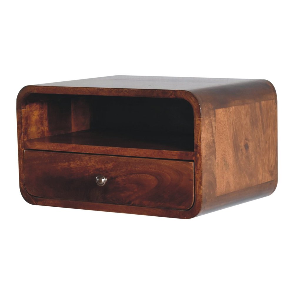 18" Brown Solid Wood One Drawer Floating Nightstand