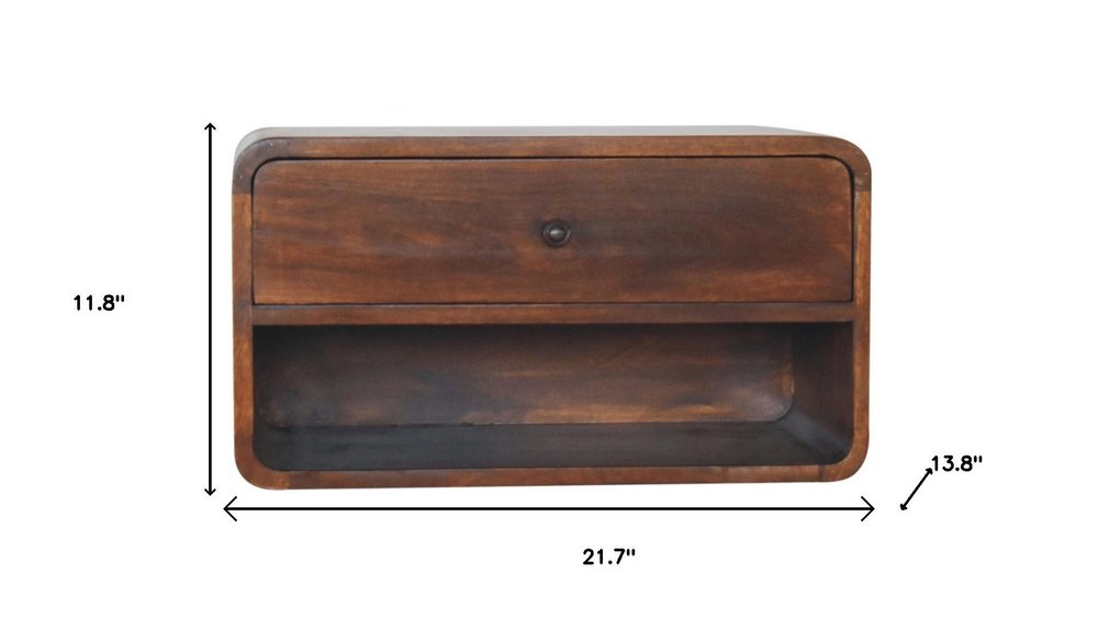 22" Brown Solid Wood One Drawer Floating Nightstand