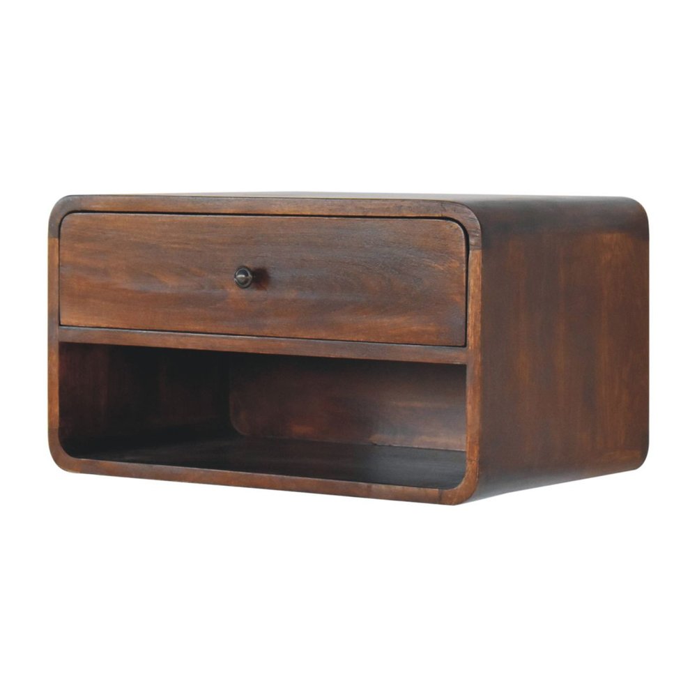 22" Brown Solid Wood One Drawer Floating Nightstand