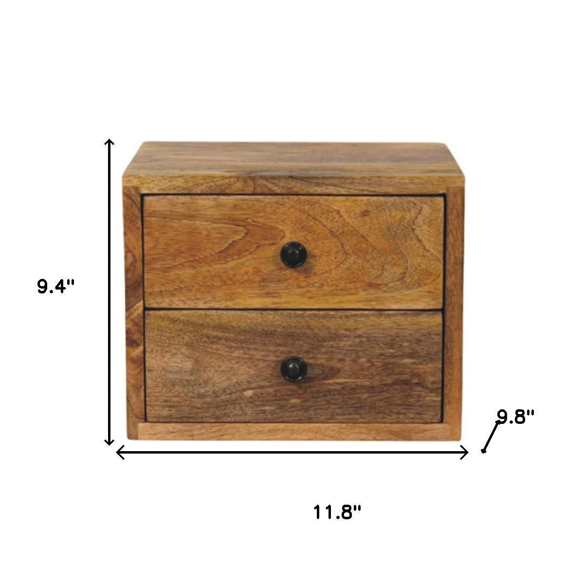 12" Brown Solid Wood Two Drawer Floating Nightstand