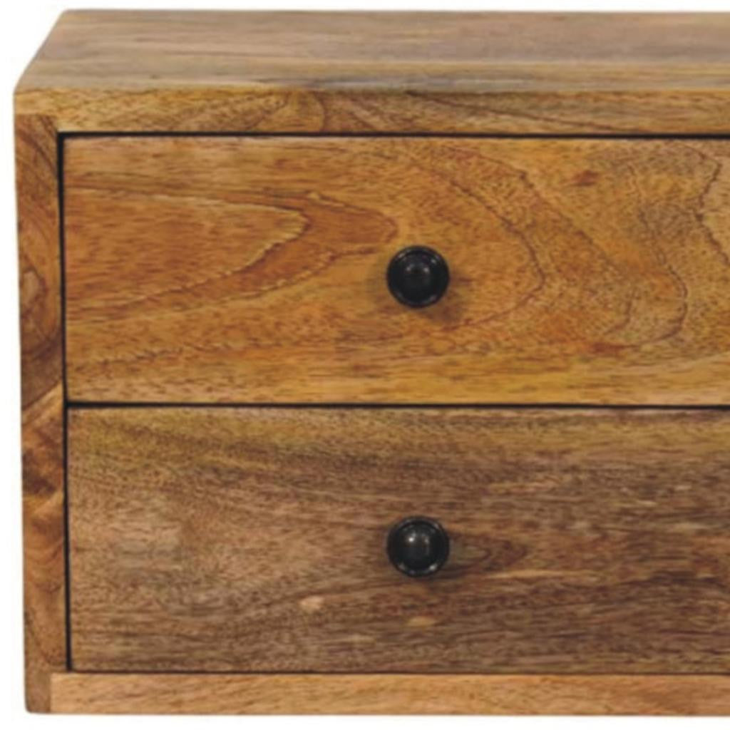 12" Brown Solid Wood Two Drawer Floating Nightstand