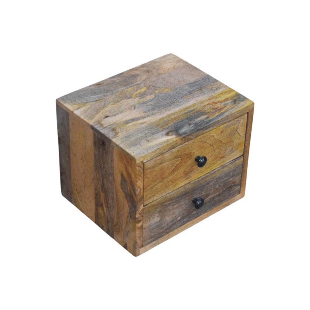 12" Brown Solid Wood Two Drawer Floating Nightstand