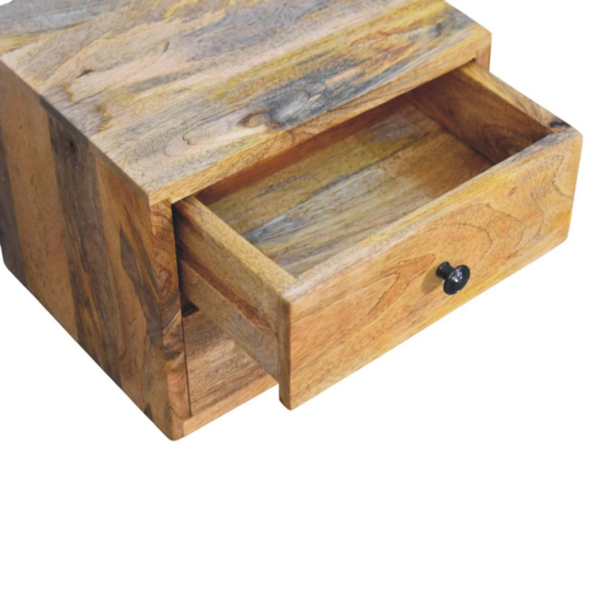 12" Brown Solid Wood Two Drawer Floating Nightstand