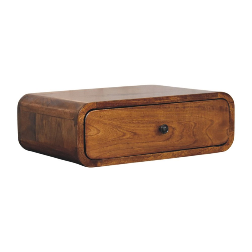 18" Chestnut Solid Wood Distressed One Drawer Floating Nightstand