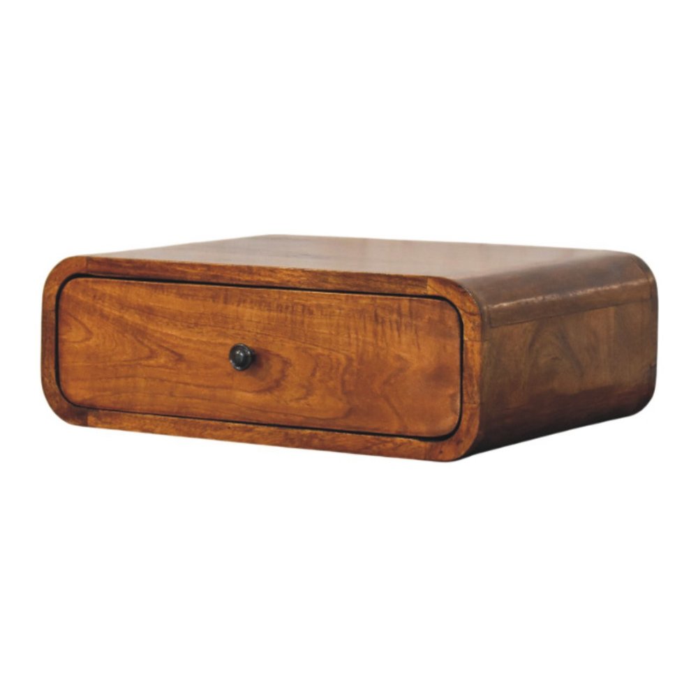 18" Chestnut Solid Wood Distressed One Drawer Floating Nightstand