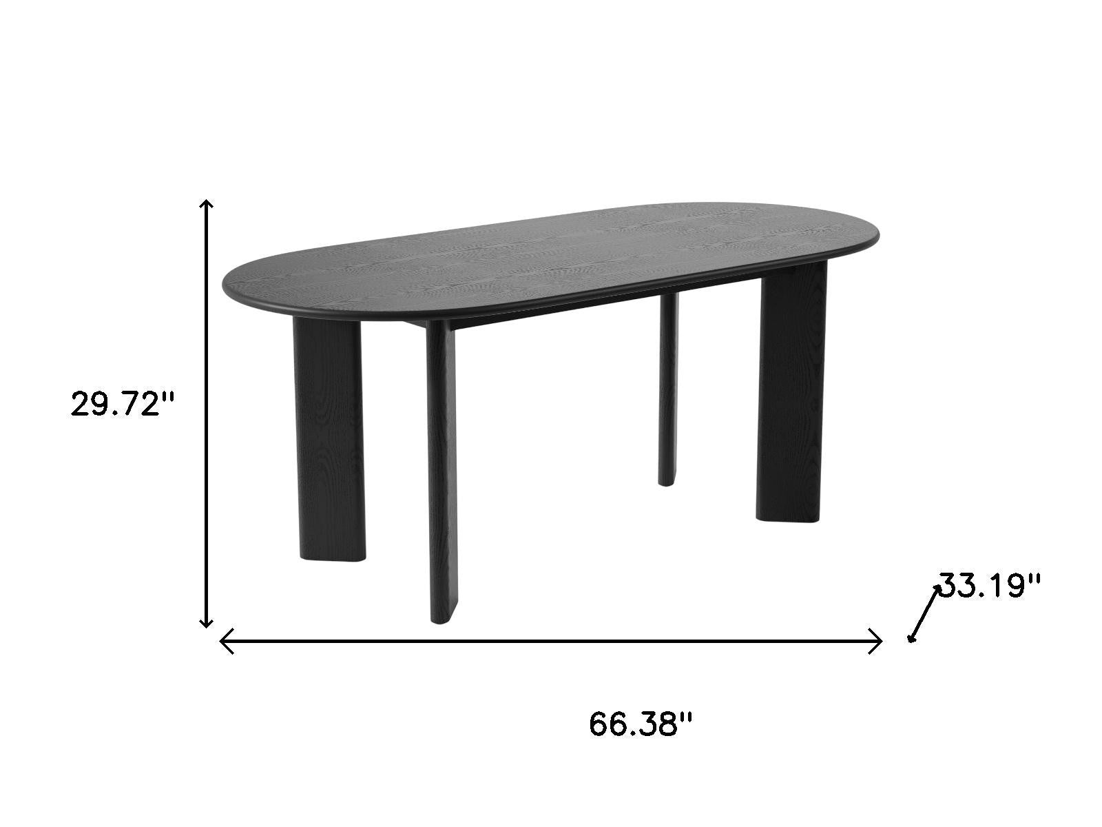 66" Black Solid Wood Oval Dining Table