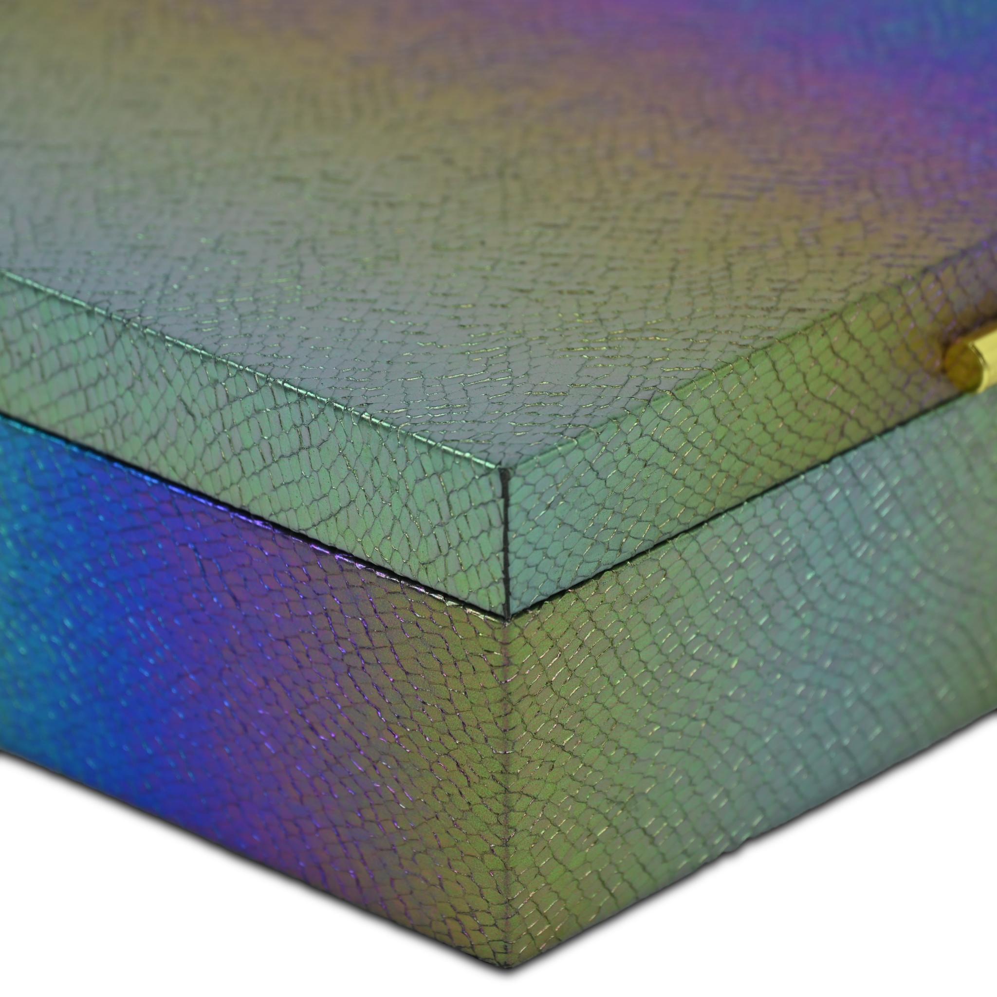 Set of Two Rainbow And Gold Faux Shagreen Nesting Storage Boxes With Lids