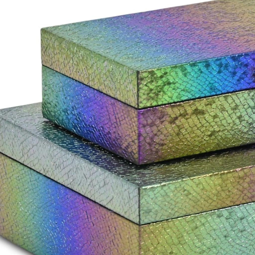 Set of Two Rainbow And Gold Faux Shagreen Nesting Storage Boxes With Lids