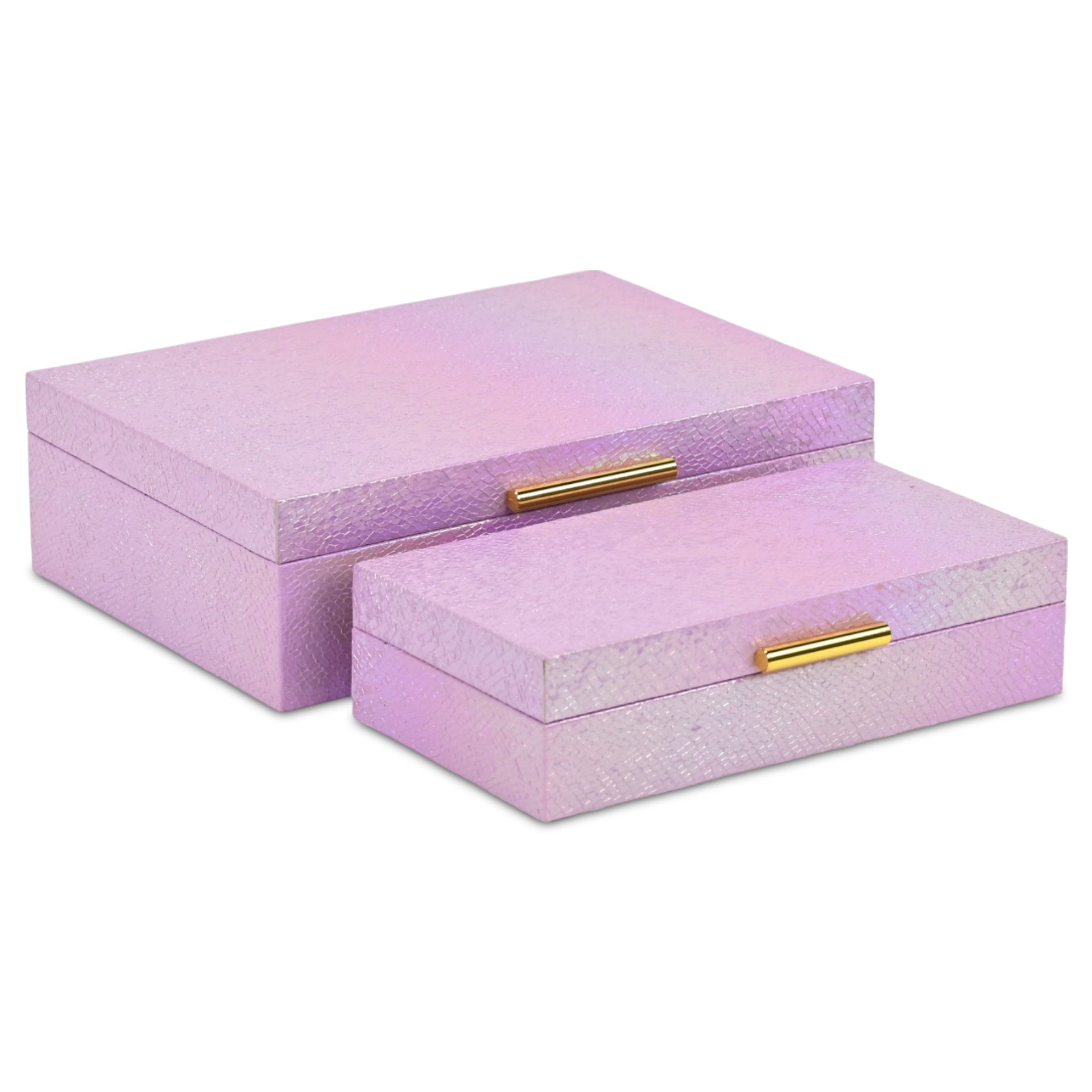 Set of Two Pink And Gold Faux Shagreen Nesting Storage Boxes With Lids